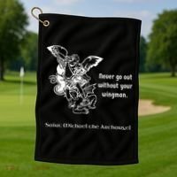 Never Go Out Without Your Wingman Saint Michael Golf Towel thumb 1