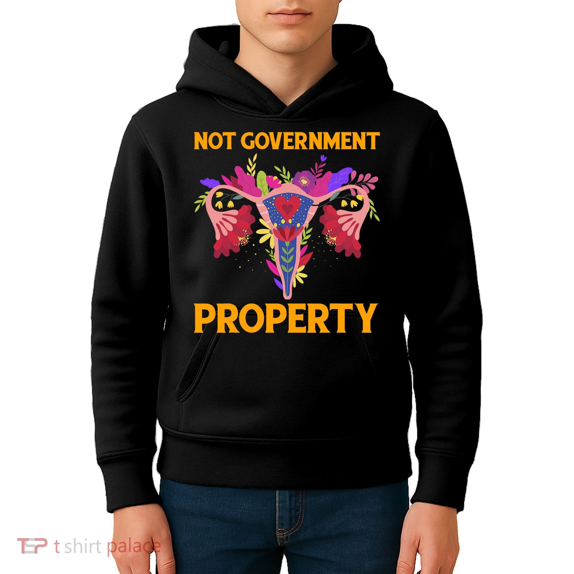 Not Government Property Funny Uterus Flower Kids Hoodie