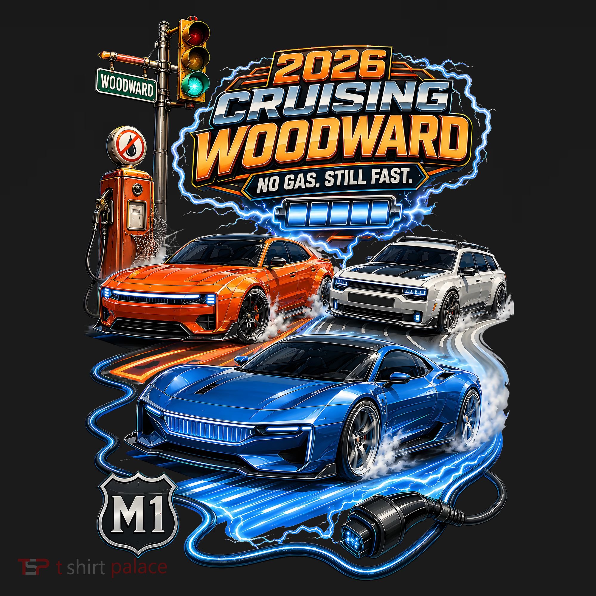 No Gas Still Fast Electric Cars 2026 Cruising Woodward Ave M1  Toddler Hoodie