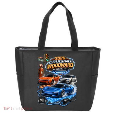 No Gas Still Fast Electric Cars 2026 Cruising Woodward Ave M1  Tote Bag