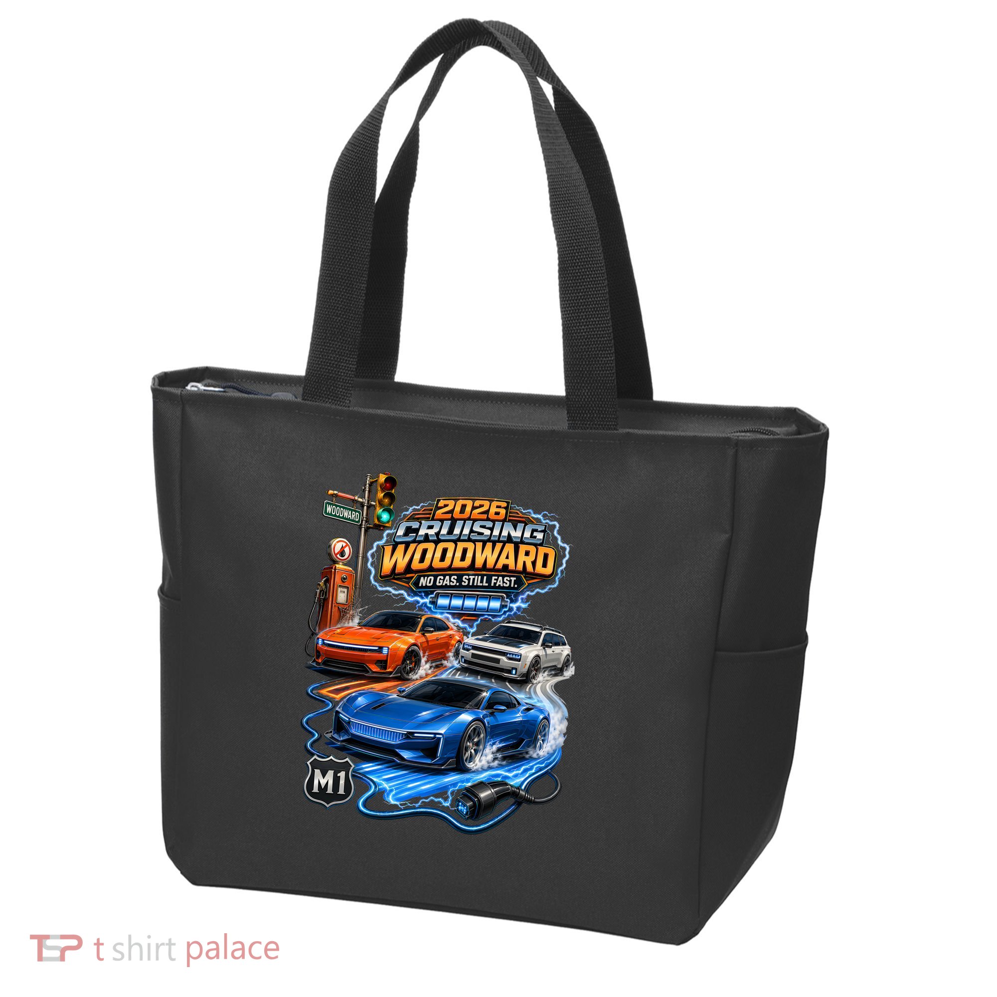 No Gas Still Fast Electric Cars 2026 Cruising Woodward Ave M1  Tote Bag