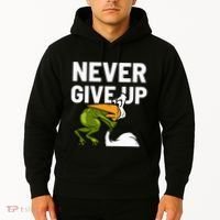 Never Give Up Frog Bird Choking Funny Motivation Hoodie thumb 2