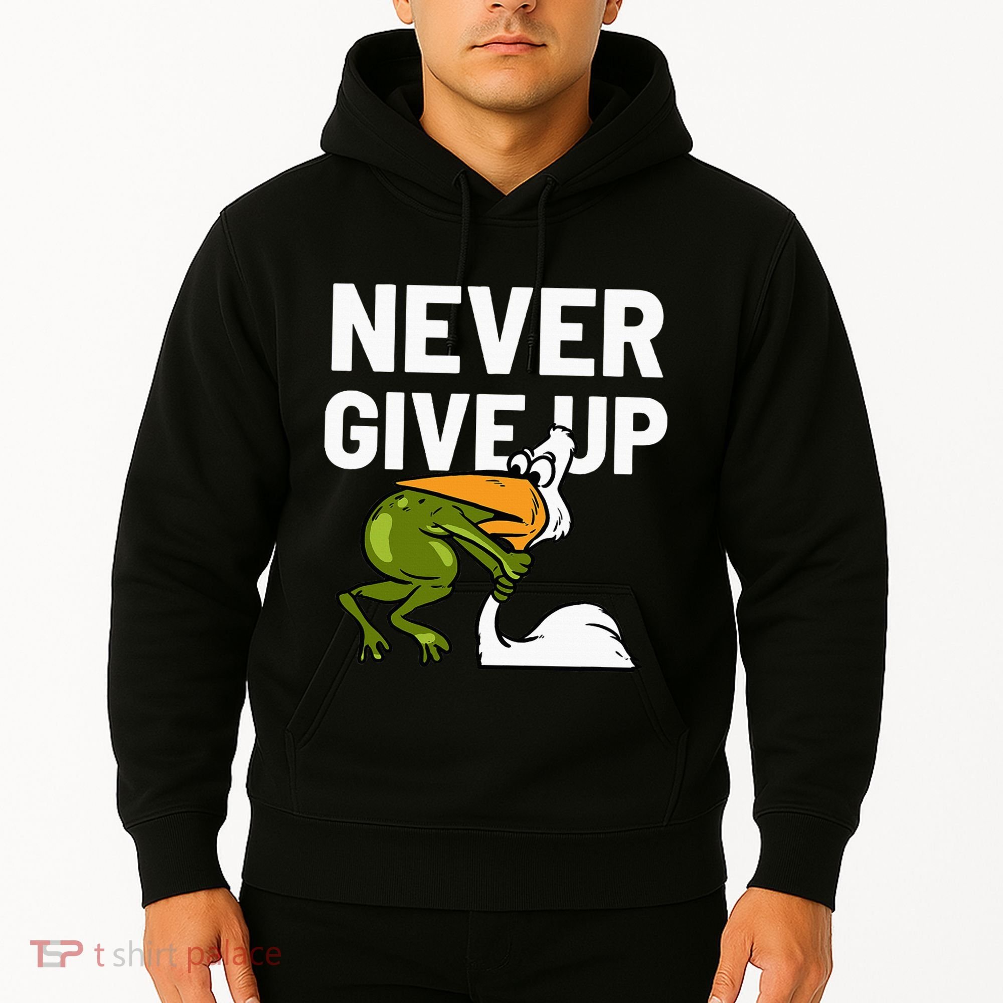 Never Give Up Frog Bird Choking Funny Motivation Hoodie