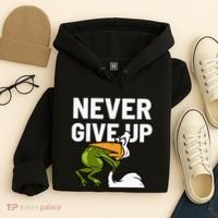 Never Give Up Frog Bird Choking Funny Motivation Hoodie thumb 4
