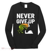 Never Give Up Frog Bird Choking Funny Motivation Long Sleeve Shirt thumb 0