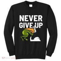 Never Give Up Frog Bird Choking Funny Motivation Sweatshirt thumb 0