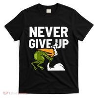Never Give Up Frog Bird Choking Funny Motivation T-Shirt thumb 0