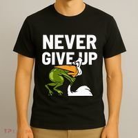Never Give Up Frog Bird Choking Funny Motivation T-Shirt thumb 3