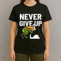 Never Give Up Frog Bird Choking Funny Motivation T-Shirt thumb 4