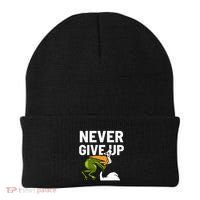Never Give Up Frog Bird Choking Funny Motivation Beanie thumb 0
