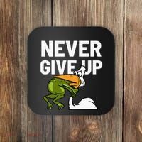 Never Give Up Frog Bird Choking Funny Motivation Coaster thumb 0