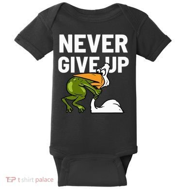 Never Give Up Frog Bird Choking Funny Motivation Baby Bodysuit