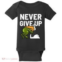 Never Give Up Frog Bird Choking Funny Motivation Baby Bodysuit thumb 0