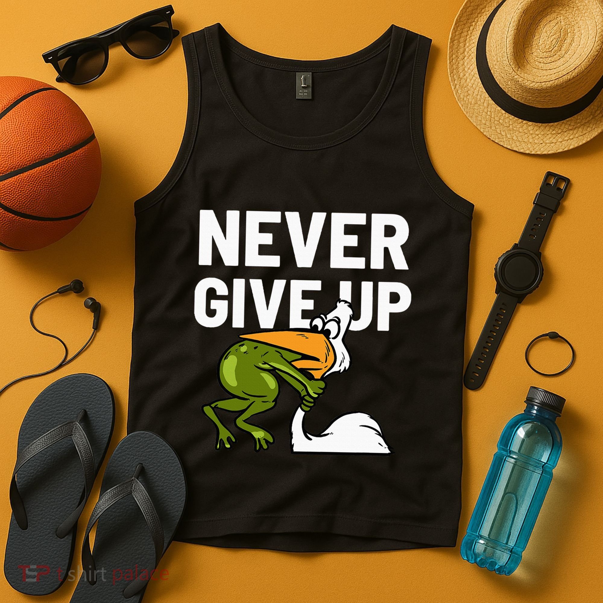 Never Give Up Frog Bird Choking Funny Motivation Tank Top