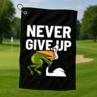Never Give Up Frog Bird Choking Funny Motivation Golf Towel thumb 1