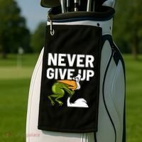 Never Give Up Frog Bird Choking Funny Motivation Golf Towel thumb 2