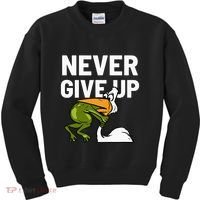 Never Give Up Frog Bird Choking Funny Motivation Kids Sweatshirt thumb 0