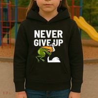 Never Give Up Frog Bird Choking Funny Motivation Kids Hoodie thumb 3