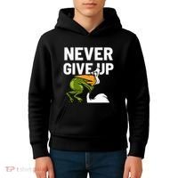 Never Give Up Frog Bird Choking Funny Motivation Kids Hoodie thumb 4