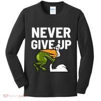 Never Give Up Frog Bird Choking Funny Motivation Kids Long Sleeve Shirt thumb 0