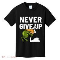 Never Give Up Frog Bird Choking Funny Motivation Kids T-Shirt thumb 0