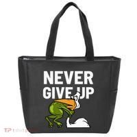Never Give Up Frog Bird Choking Funny Motivation Tote Bag thumb 0