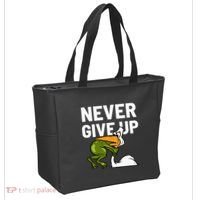 Never Give Up Frog Bird Choking Funny Motivation Tote Bag thumb 2