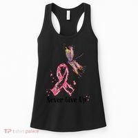 Never Give Up Breast Cancer Awareness Ribbon Cure Dragonfly Women's Tank Top thumb 0