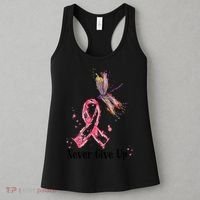 Never Give Up Breast Cancer Awareness Ribbon Cure Dragonfly Women's Tank Top thumb 3