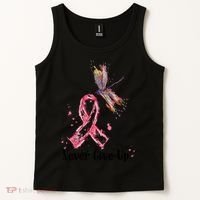 Never Give Up Breast Cancer Awareness Ribbon Cure Dragonfly Tank Top thumb 2