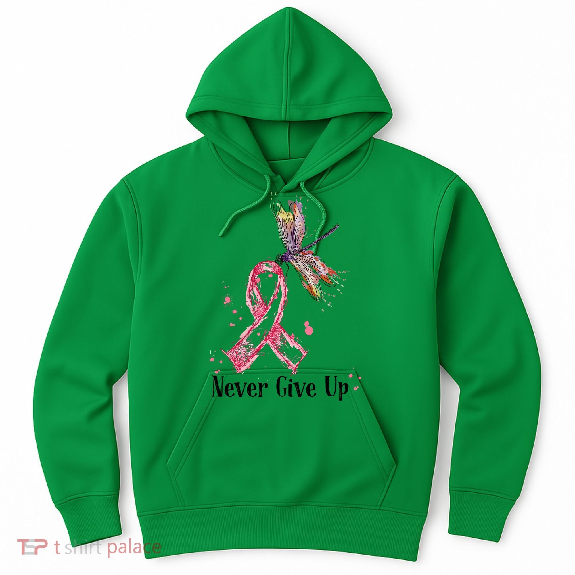 Never Give Up Breast Cancer Awareness Ribbon Cure Dragonfly Hoodie