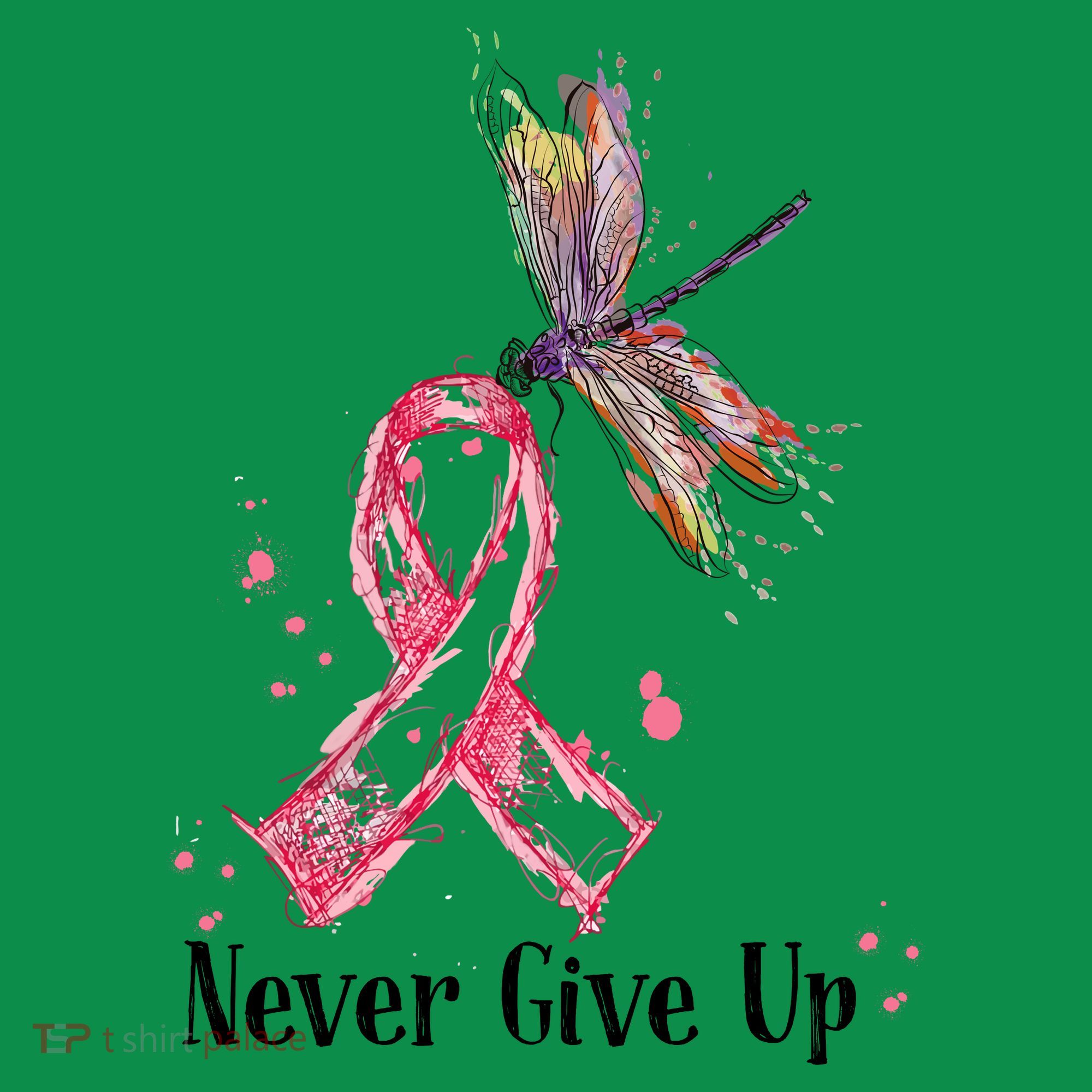 Never Give Up Breast Cancer Awareness Ribbon Cure Dragonfly Polo