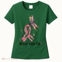 Never Give Up Breast Cancer Awareness Ribbon Cure Dragonfly Women's T-Shirt thumb 0
