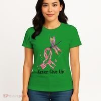 Never Give Up Breast Cancer Awareness Ribbon Cure Dragonfly Women's T-Shirt thumb 4