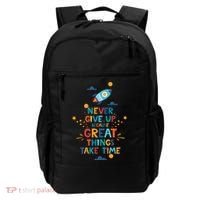 Never Give Up Because Great Things Take Time Rocketship Backpack thumb 0