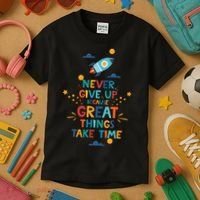 Never Give Up Because Great Things Take Time Rocketship Kids T-Shirt thumb 3