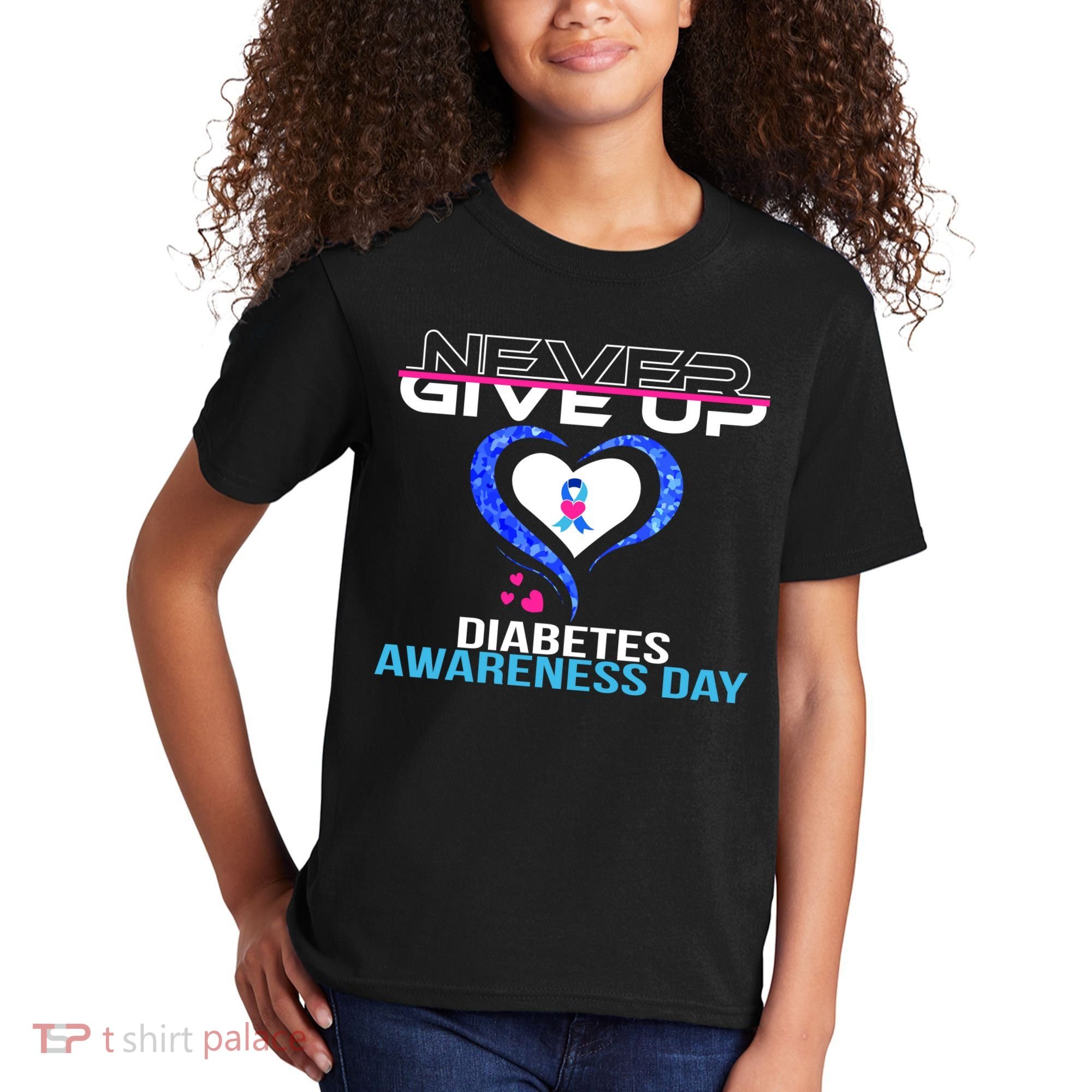 Never Give Up Diabetes Awareness Day Kids T-Shirt