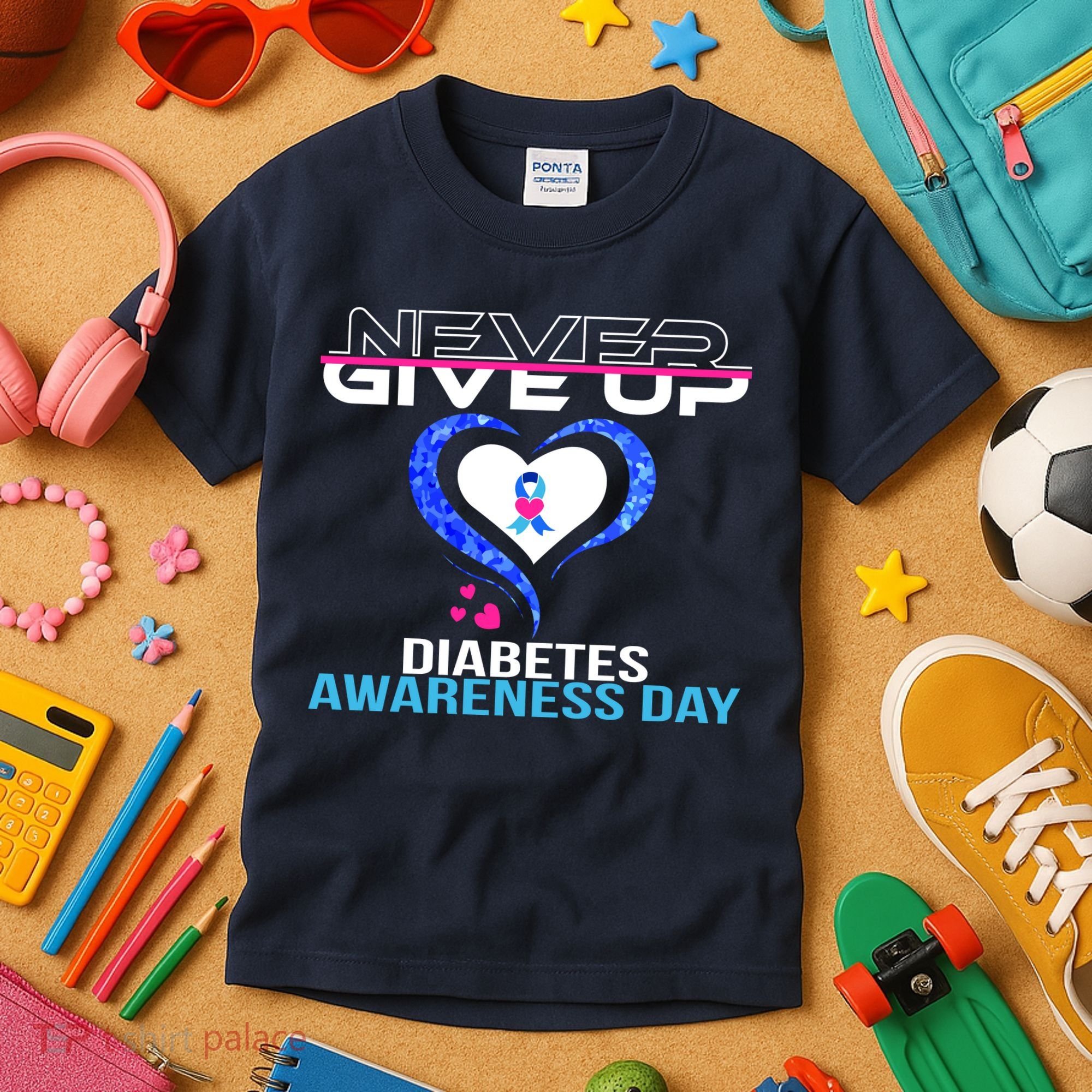 Never Give Up Diabetes Awareness Day Kids T-Shirt