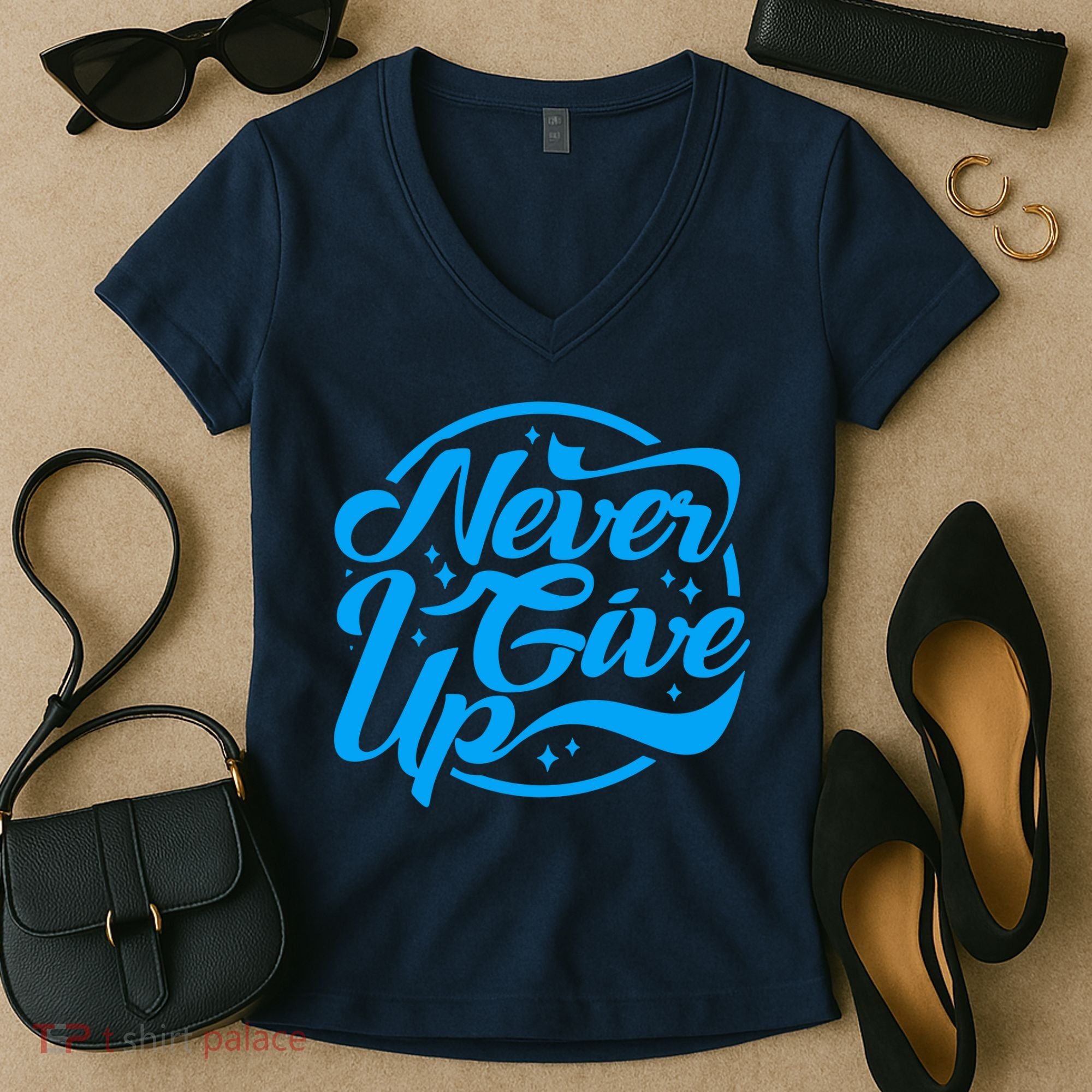 Never Give Up Women's V-Neck T-Shirt