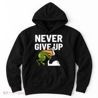 Never Give Up Frog Bird Choking Funny Motivation Hoodie thumb 0