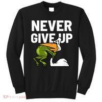 Never Give Up Frog Bird Choking Funny Motivation Sweatshirt thumb 0