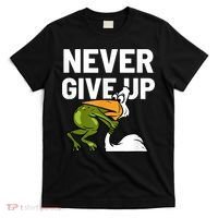 Never Give Up Frog Bird Choking Funny Motivation T-Shirt thumb 0