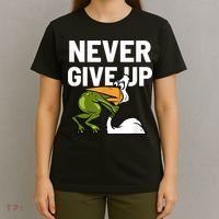 Never Give Up Frog Bird Choking Funny Motivation T-Shirt thumb 4