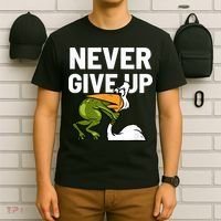 Never Give Up Frog Bird Choking Funny Motivation T-Shirt thumb 6