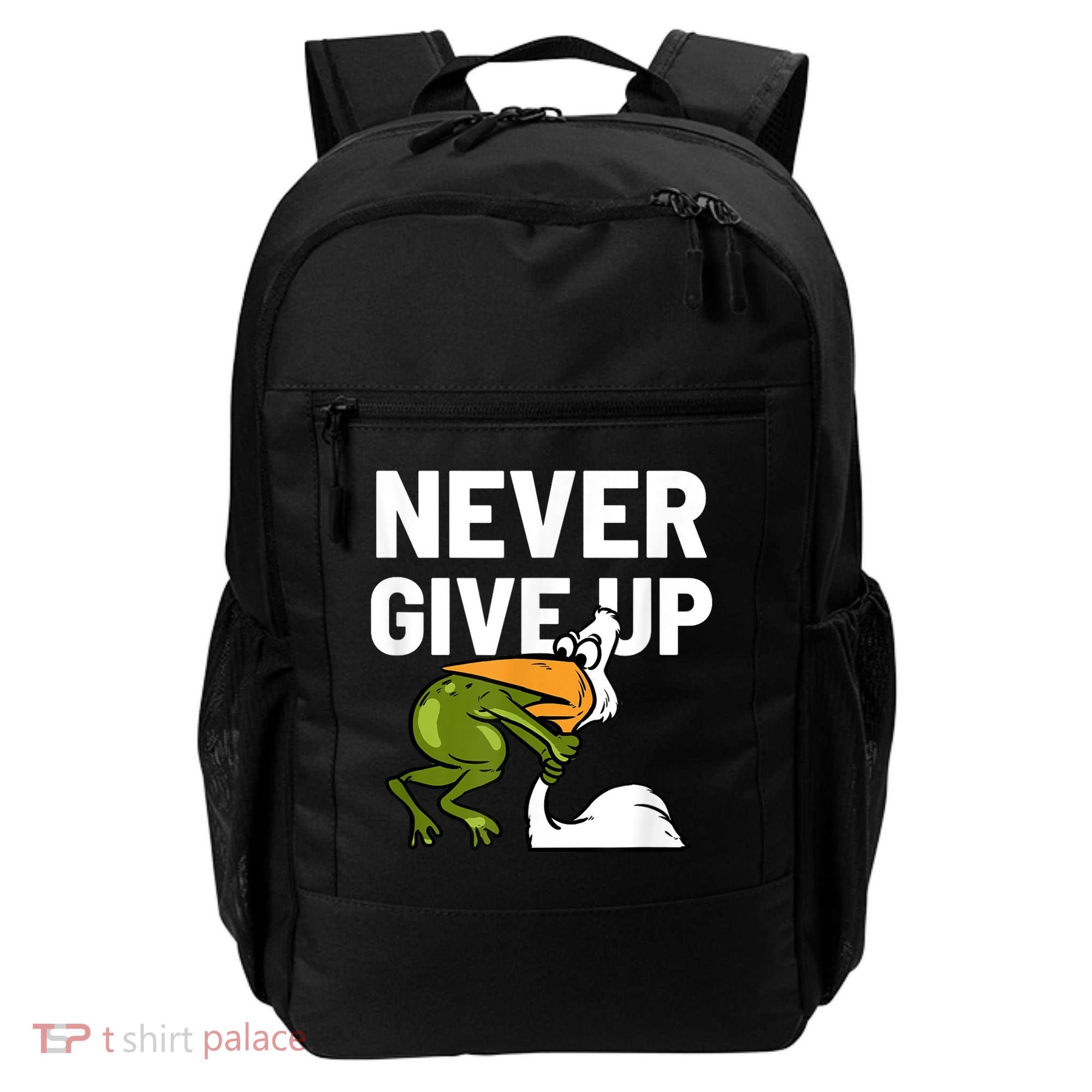 Never Give Up Frog Bird Choking Funny Motivation Backpack