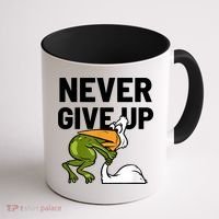 Never Give Up Frog Bird Choking Funny Motivation Coffee Mug thumb 1