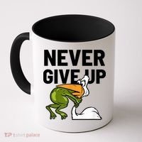 Never Give Up Frog Bird Choking Funny Motivation Coffee Mug thumb 0