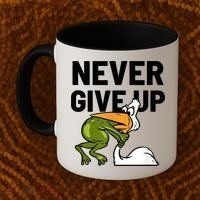Never Give Up Frog Bird Choking Funny Motivation Coffee Mug thumb 2