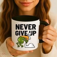 Never Give Up Frog Bird Choking Funny Motivation Coffee Mug thumb 3