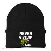 Never Give Up Frog Bird Choking Funny Motivation Beanie thumb 0